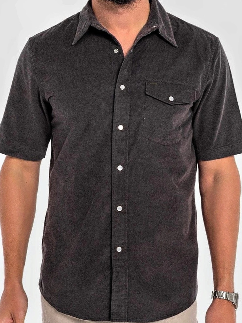 Criquet Men’s Corduroy Short Sleeve Pearl Snap Shirt – Iron Horse – XXL